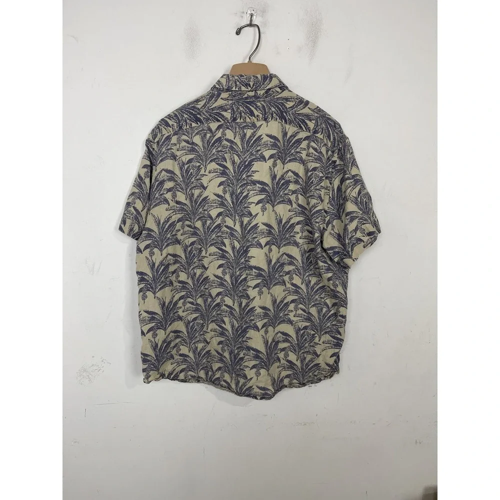 Banana Republic Mens L 100% Linen‎ Short Sleeve Button Up Tropical Shirt